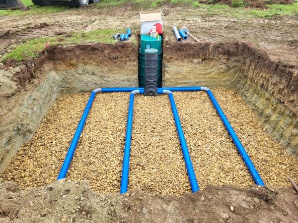 Réalisation par l'entreprise SARL Tctp en dordogne d'un filtre à sable drainé avec une pompe de relevage